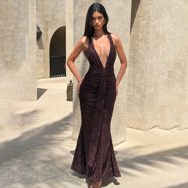 Linen Dress Wrap - Abito da donna sexy con scollo